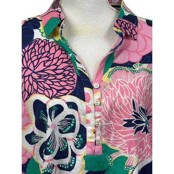 Talbots pink/green tunic, resort, vacation, travel, colorful, coastal, preppy - Picture 4 of 7